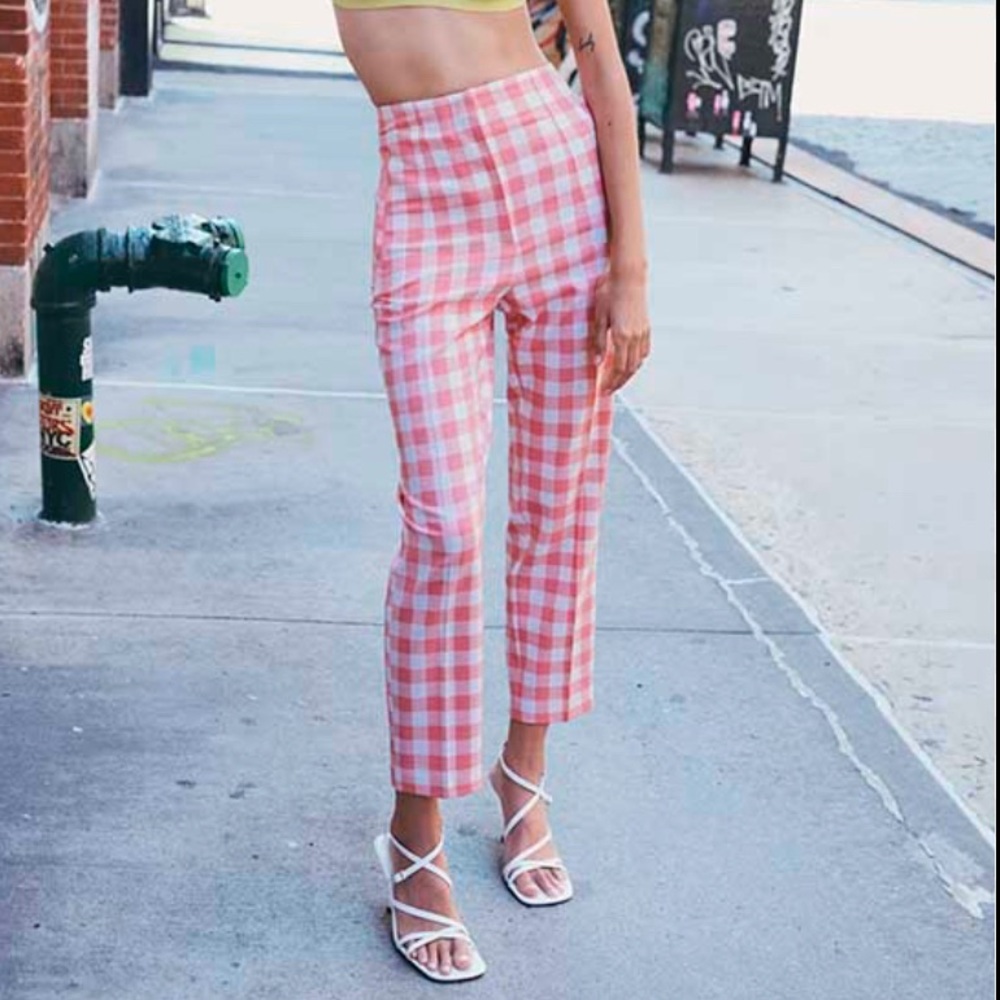 ZARA PINK&WHITE CHECKERED PANTS